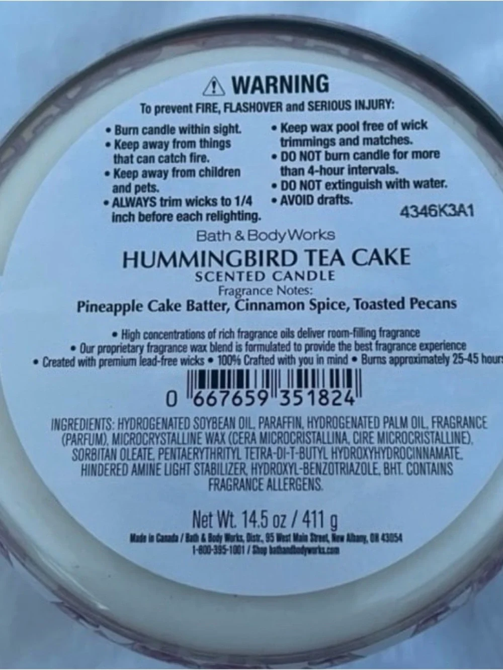 Bath & Body Works Hummingbird Tea Cake Candle - Pink, Green, Rose Gold Lid